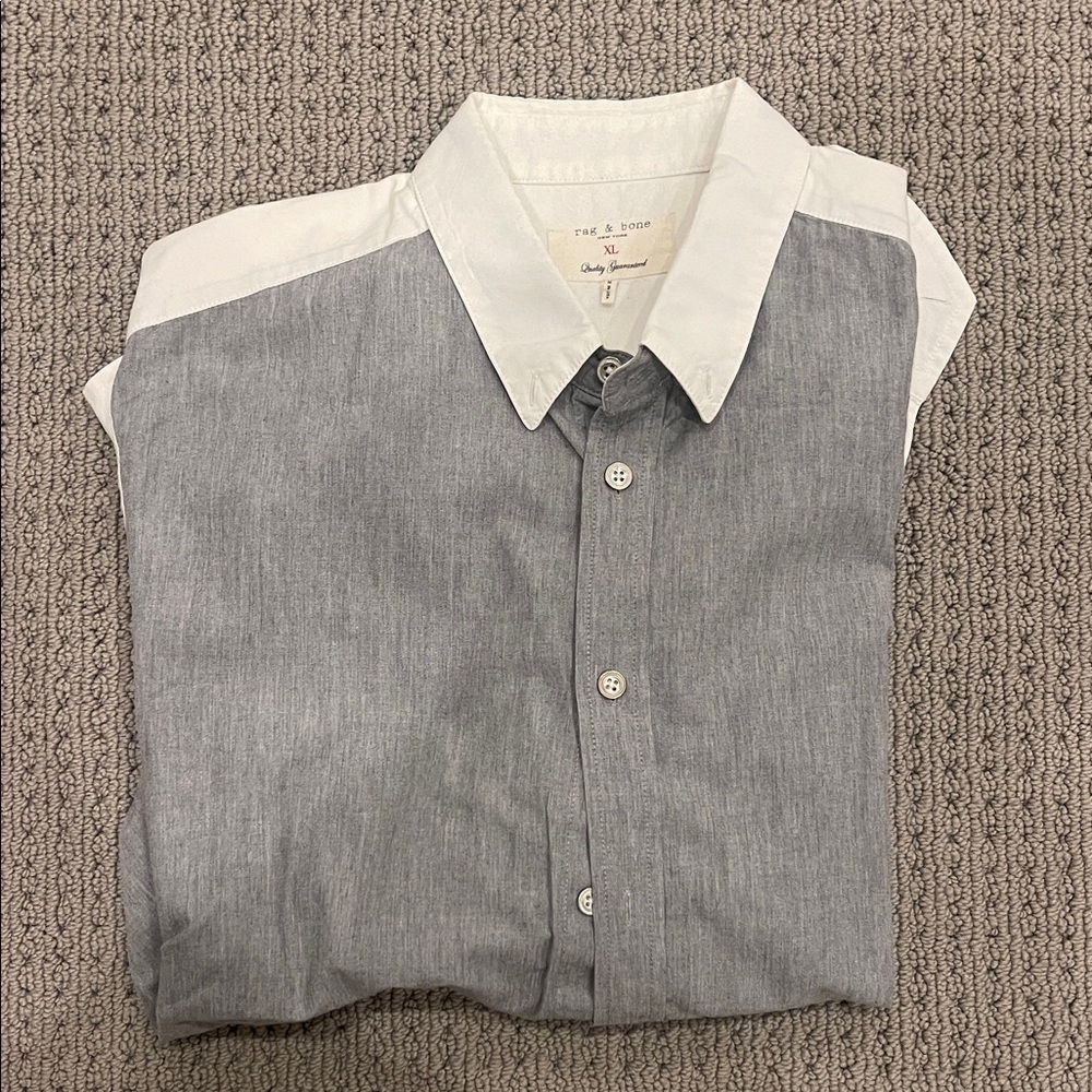 Rag and Bone Gray and White Casual Button-Down Shirt